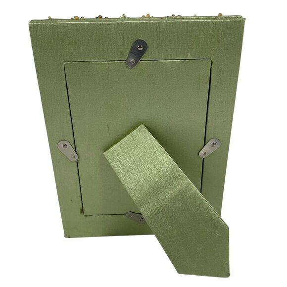 Ornate Beaded Picture Photo Frame Green Satin Fabric Sequins Floral Boho - Picture 4 of 8